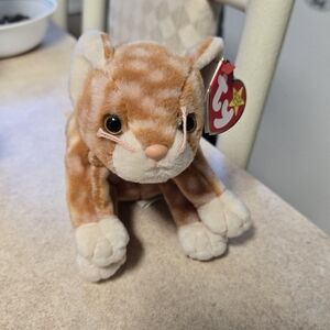 Ty Amber Plush Cat with Orange and White Fur